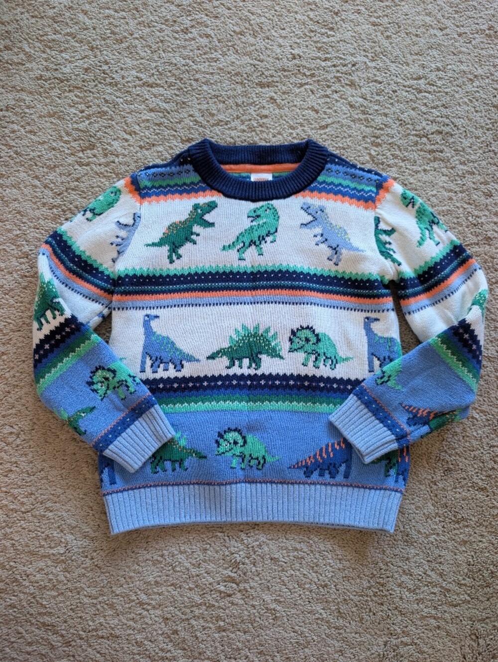 Gymboree Kids Dinosaur Knit Sweater - Blue, White & Green